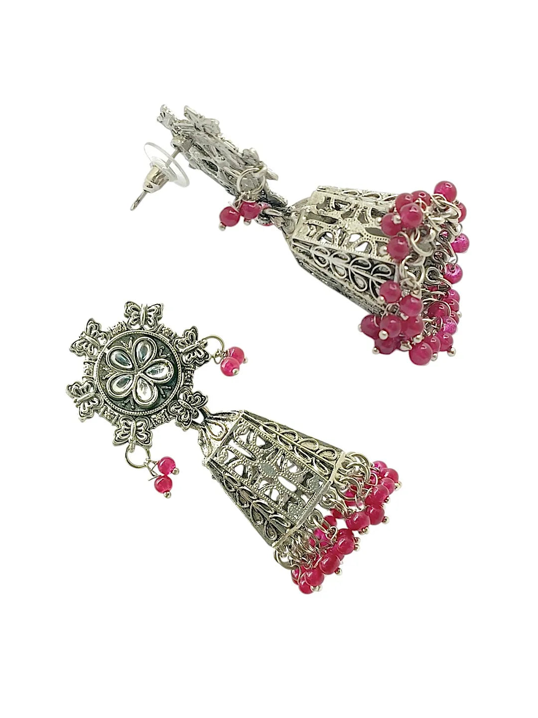 Silver-Plated Dome Shape Jhumkas Earrings