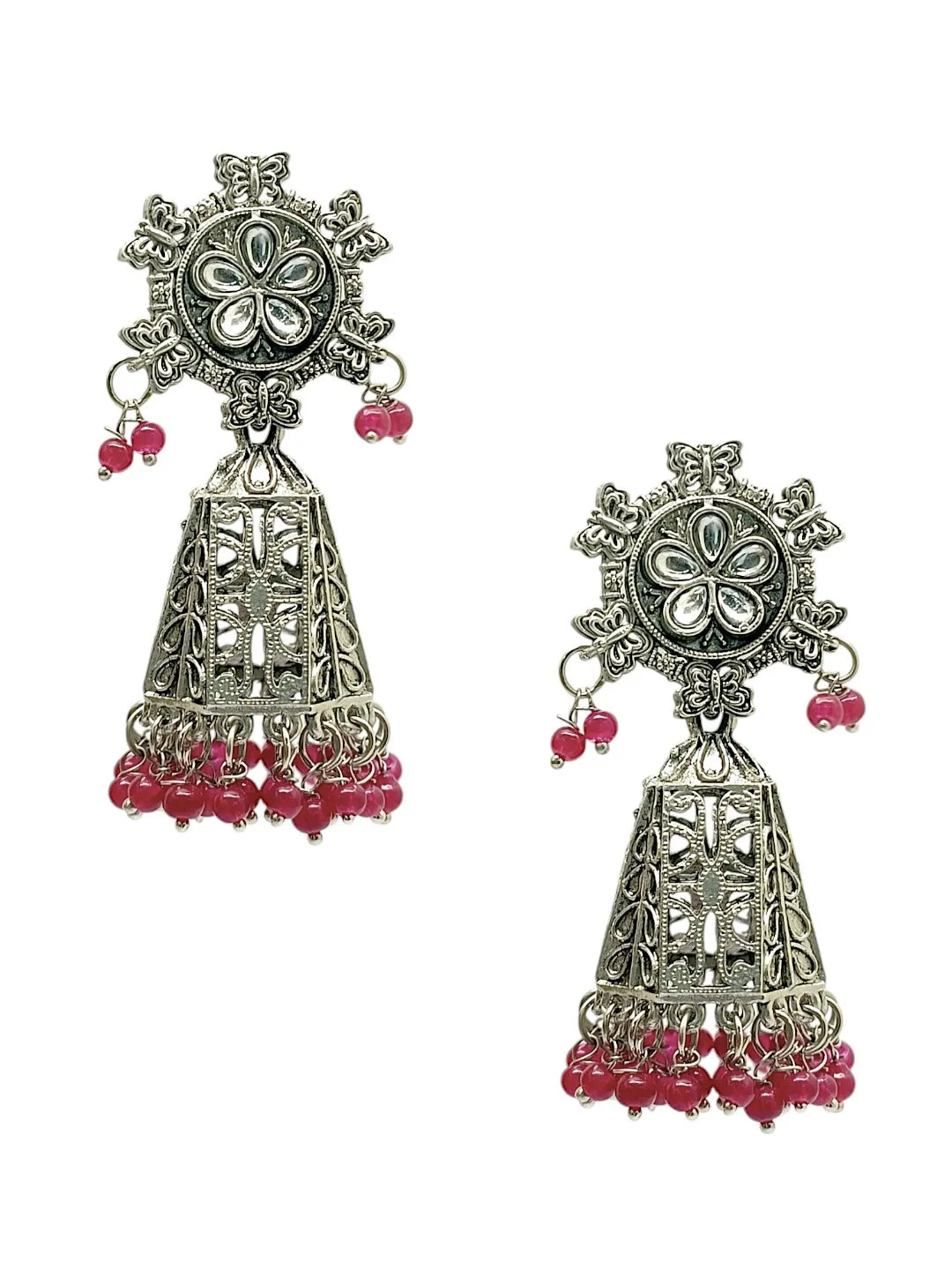 Silver-Plated Dome Shape Jhumkas Earrings