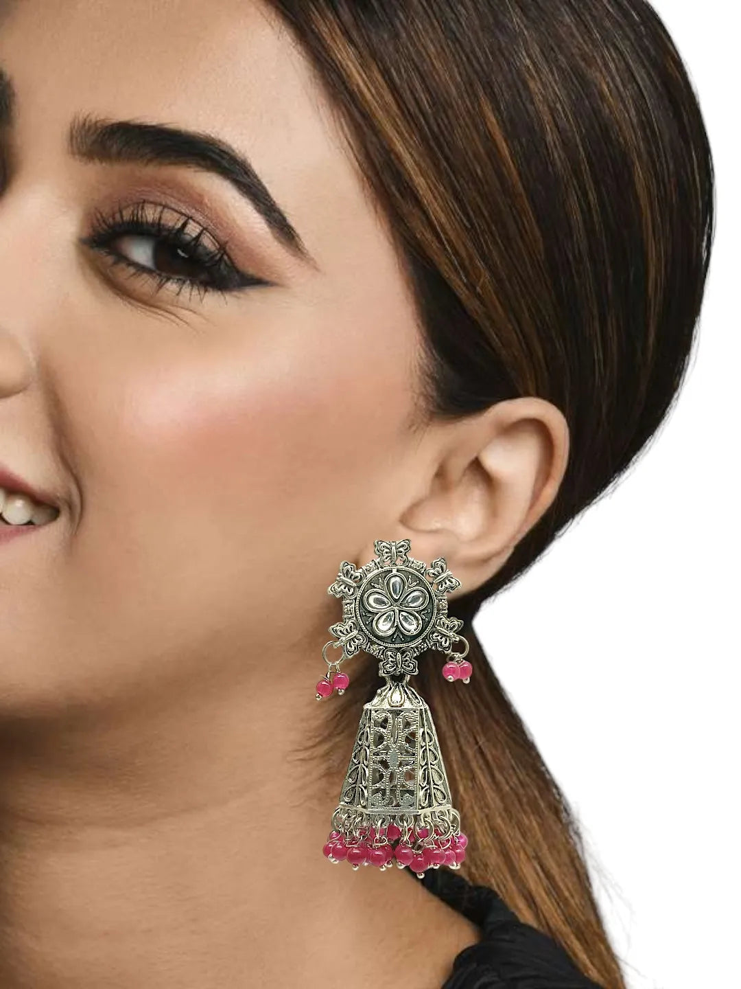 Silver-Plated Dome Shape Jhumkas Earrings