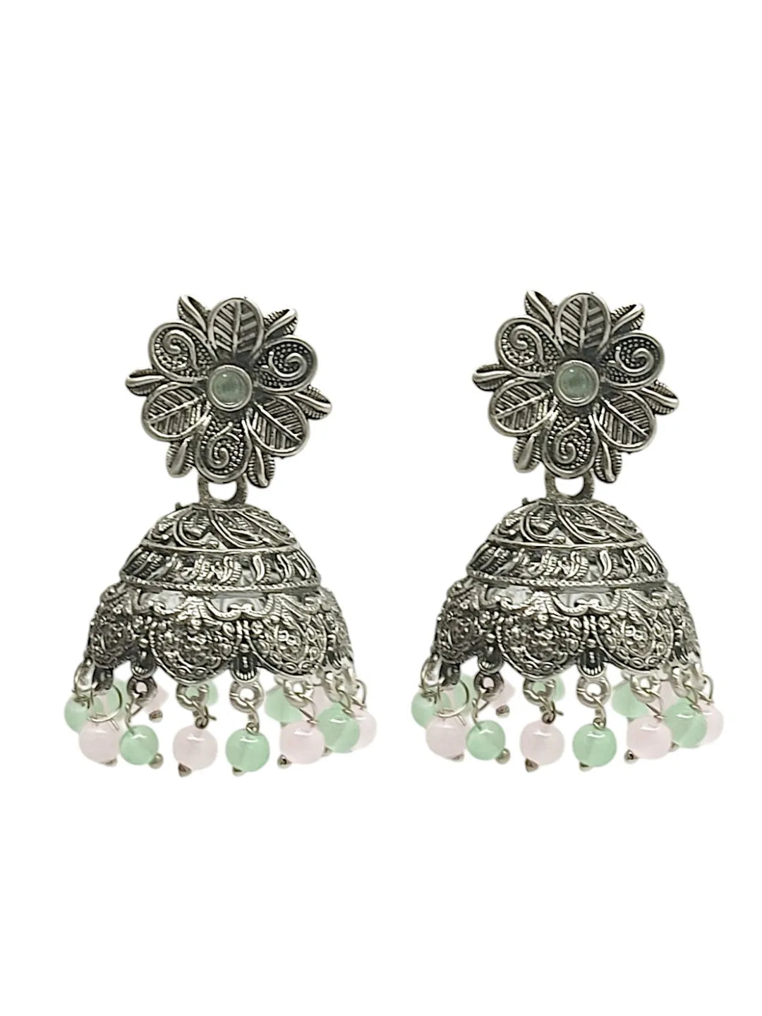 Silver Plated Jhumka with Color Beads