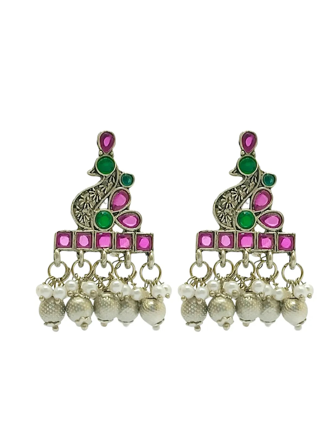 Silver Plated Peacock Shaped Drop Earrings