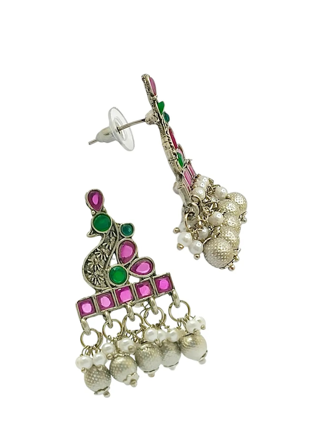 Silver Plated Peacock Shaped Drop Earrings