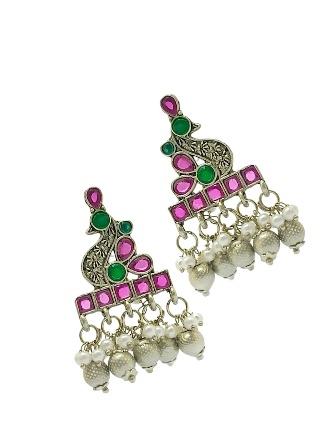 Silver Plated Peacock Shaped Drop Earrings