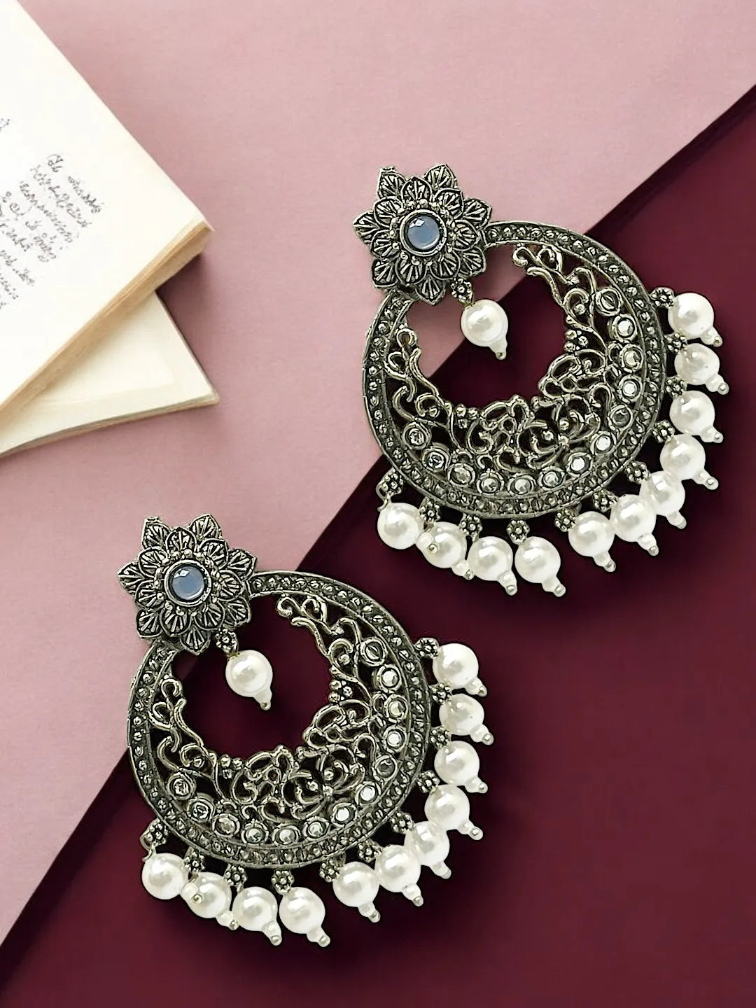 Silver Plated Chandbali Drop Earrings