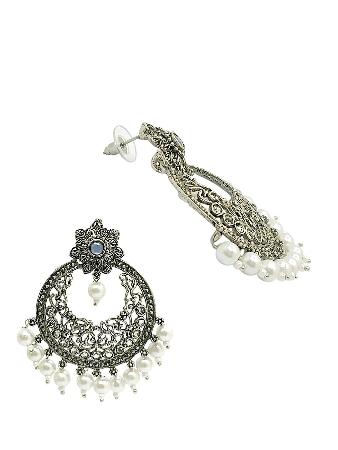 Silver Plated Chandbali Drop Earrings