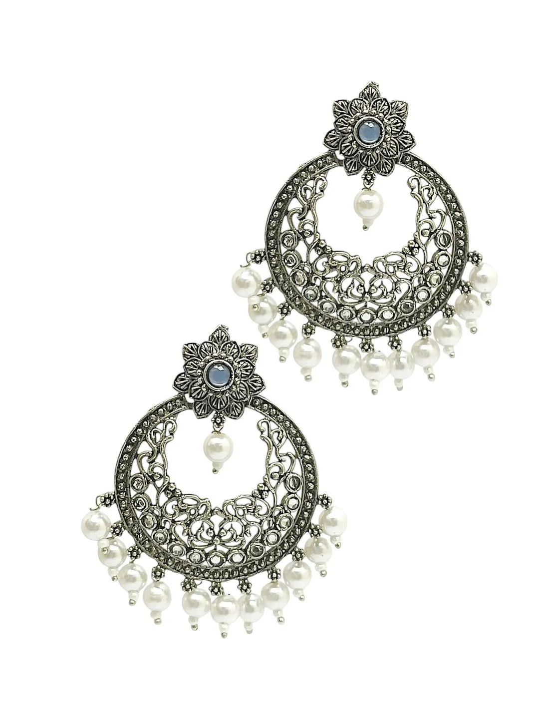 Silver Plated Chandbali Drop Earrings