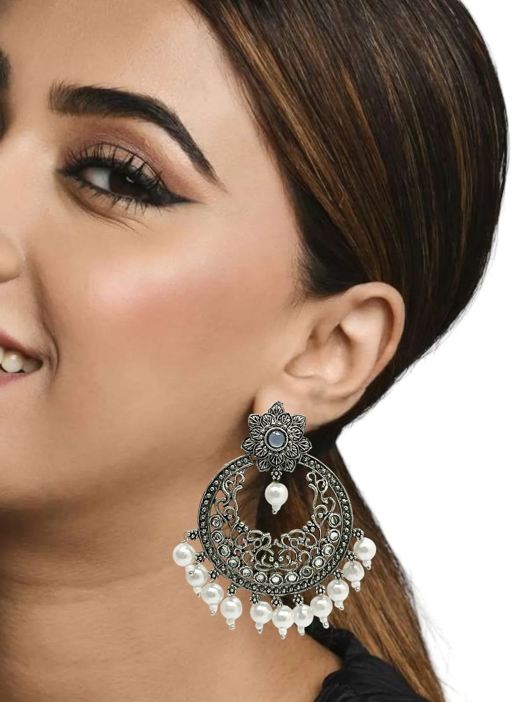 Silver Plated Chandbali Drop Earrings