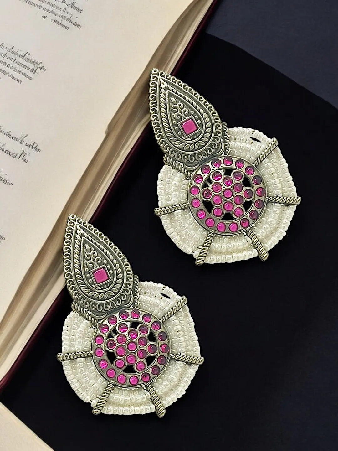 Silver  Plated Jaipuri Drop Earrings