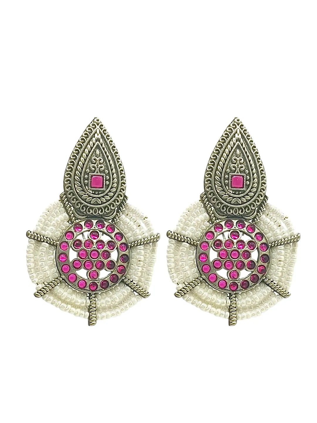 Silver  Plated Jaipuri Drop Earrings