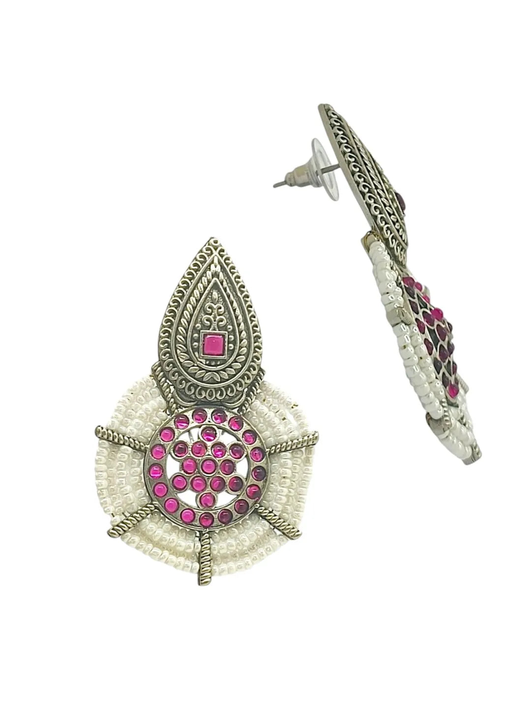 Silver  Plated Jaipuri Drop Earrings
