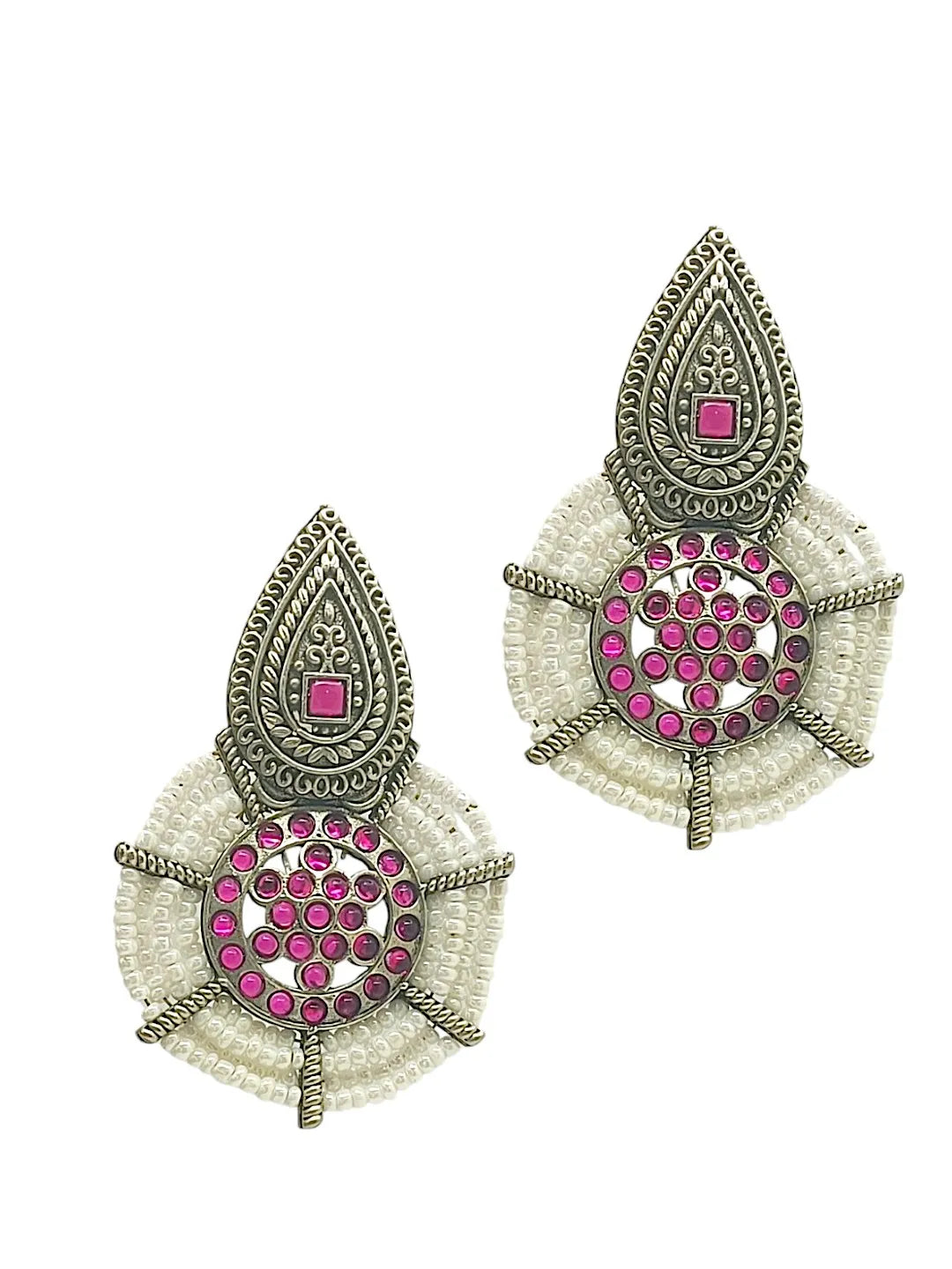 Silver  Plated Jaipuri Drop Earrings