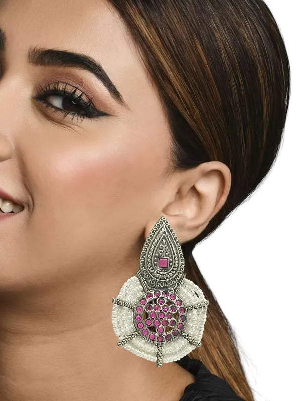Silver  Plated Jaipuri Drop Earrings