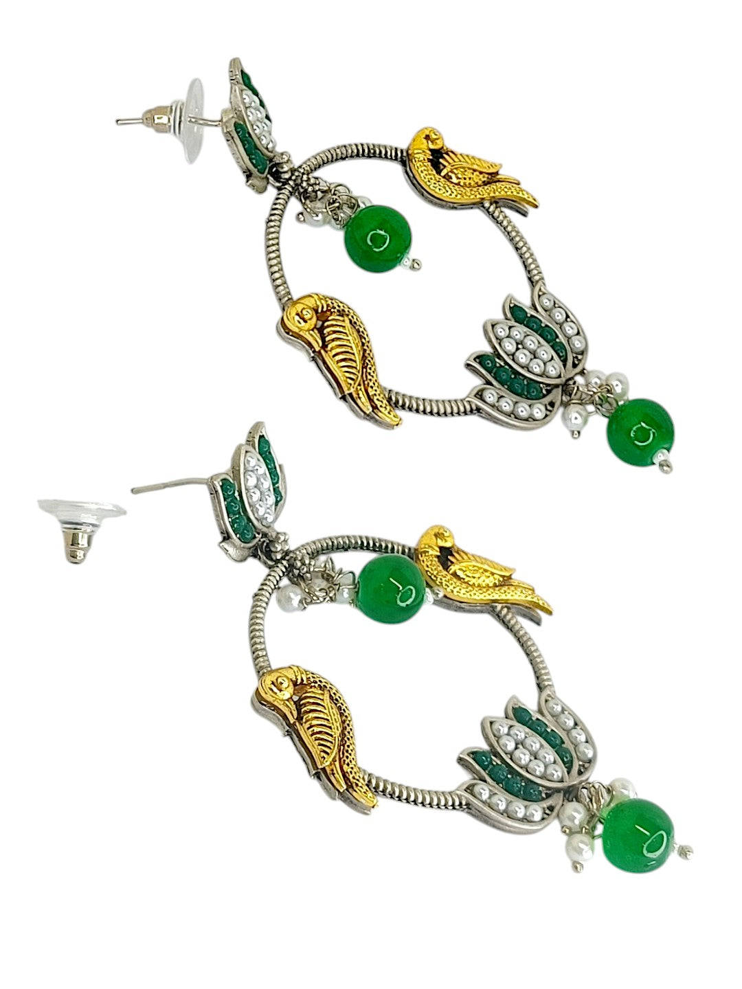 Silver Plated Kundan Studded Lotus Tribal Drop Earrings