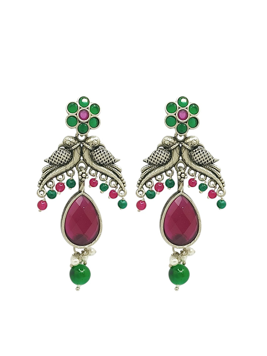 Silver Plated Parrot Design Artificial Stone Drop Earrings