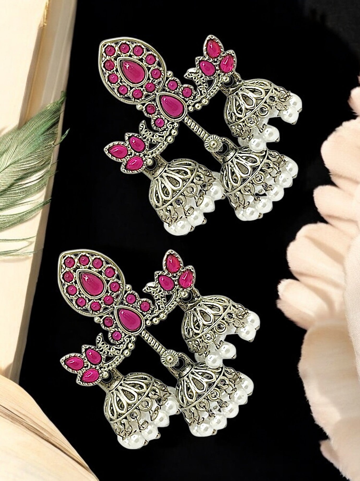 Silver Plated Classic Floral Jhumka Earrings