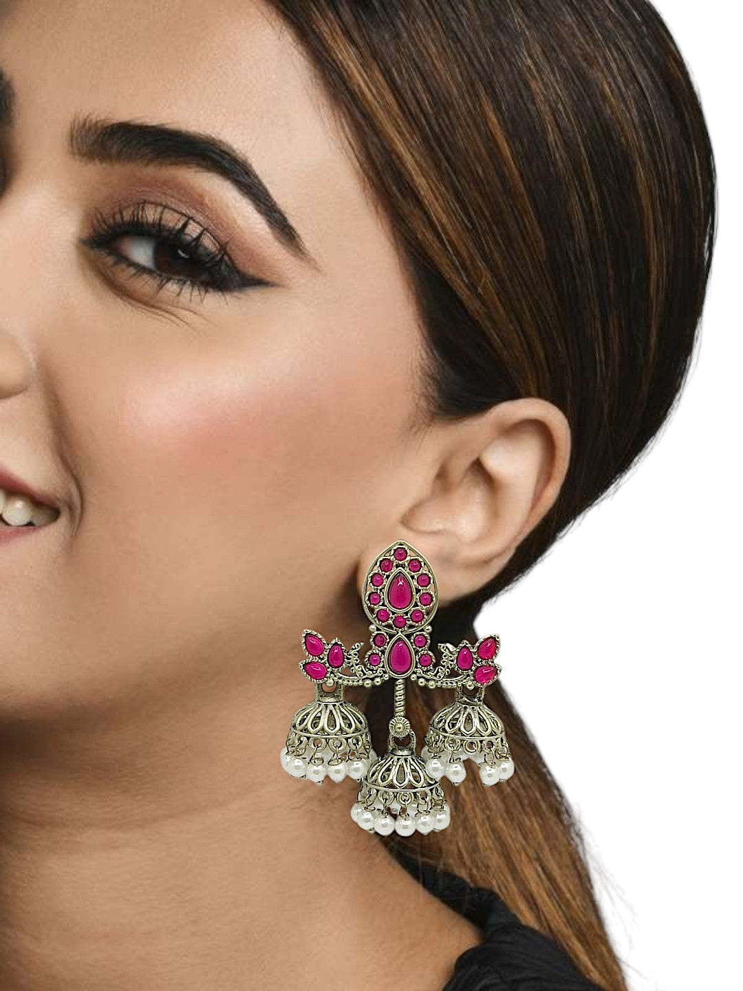 Silver Plated Classic Floral Jhumka Earrings