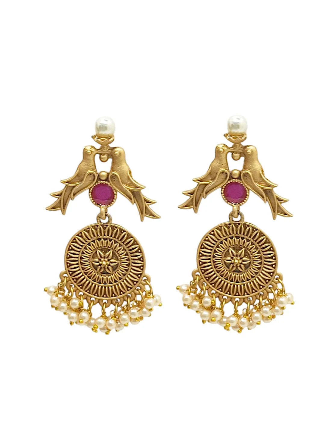 Gold Plated Red Stone Drop Earrings