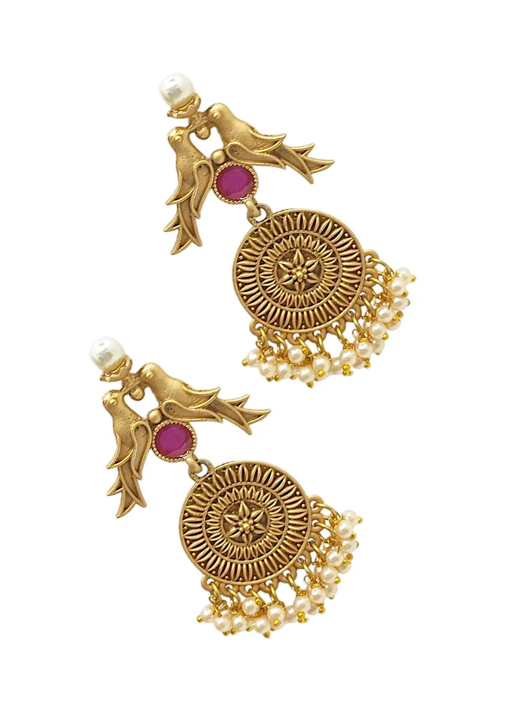 Gold Plated Red Stone Drop Earrings