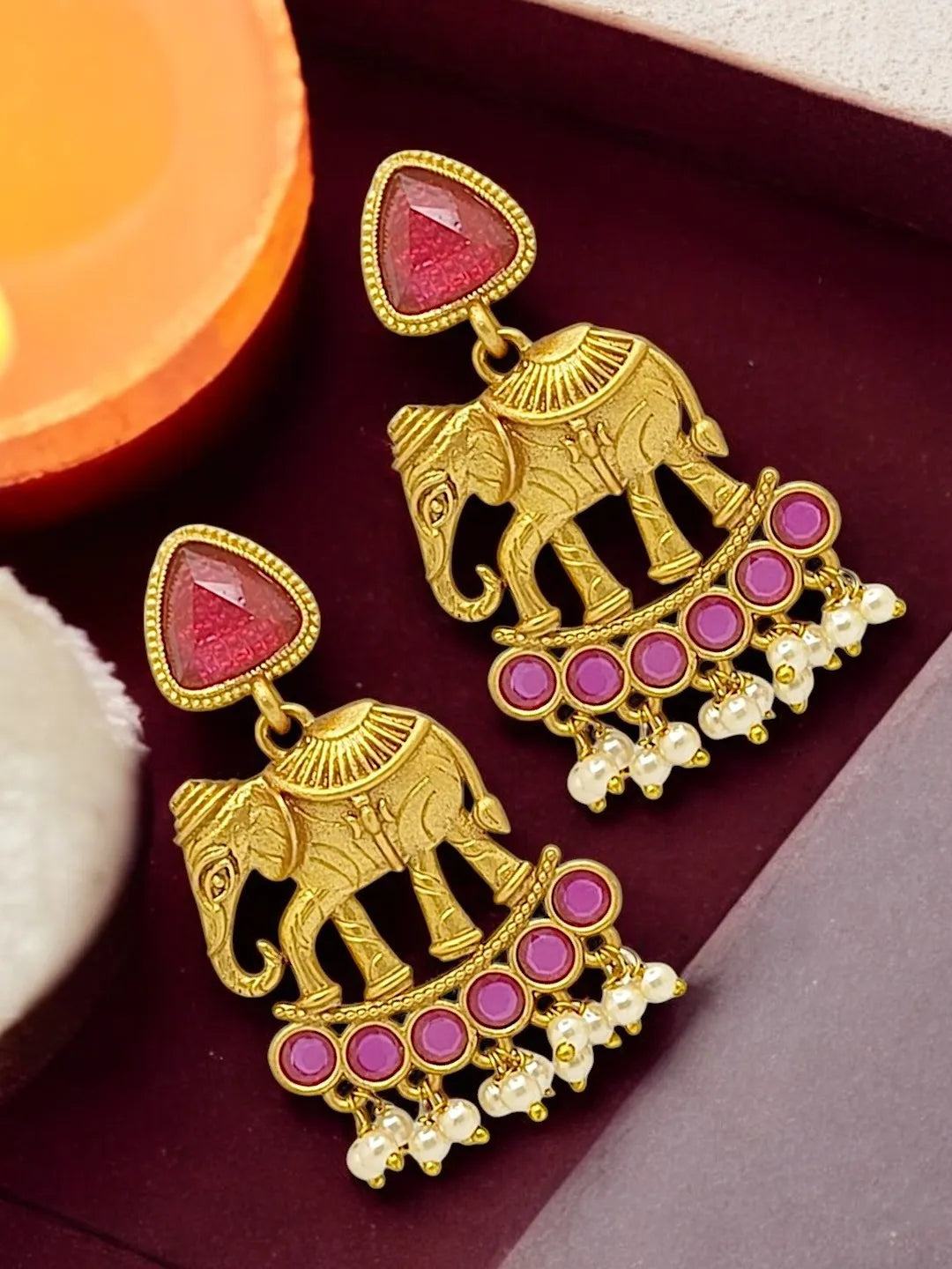 Gold Plated Elephant Shaped Contemporary Drop Earrings