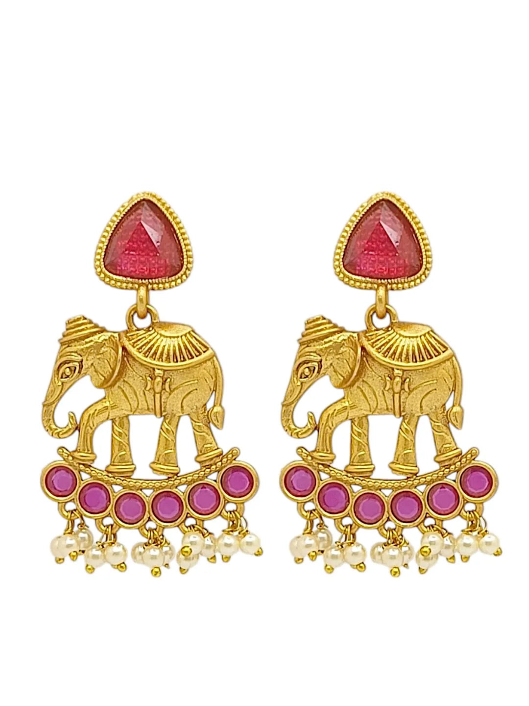 Gold Plated Elephant Shaped Contemporary Drop Earrings