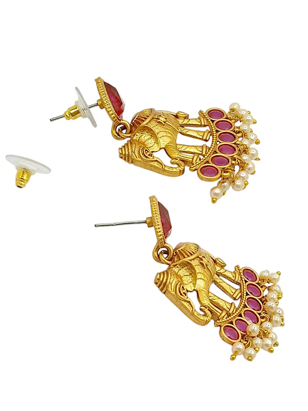 Gold Plated Elephant Shaped Contemporary Drop Earrings