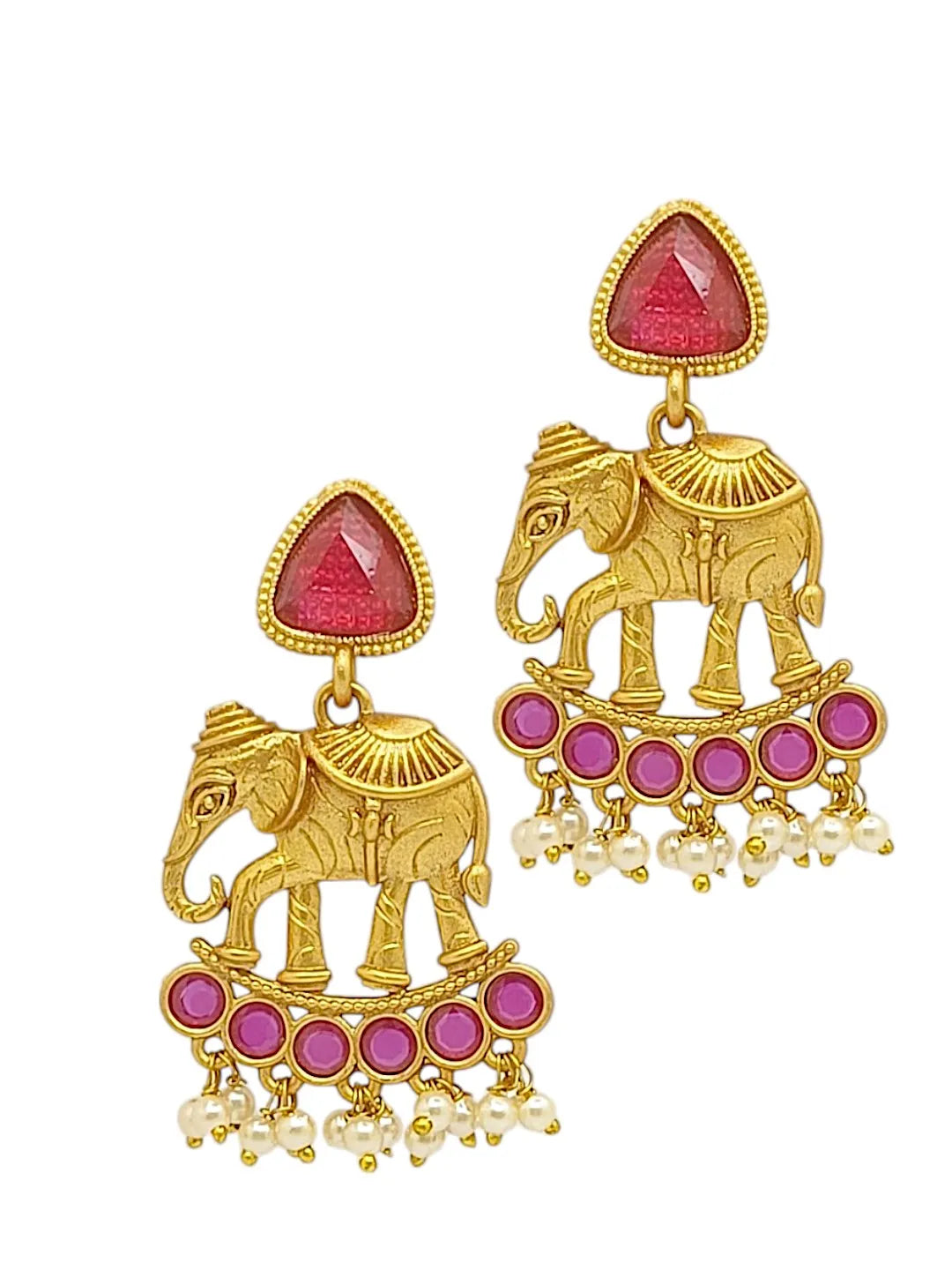 Gold Plated Elephant Shaped Contemporary Drop Earrings