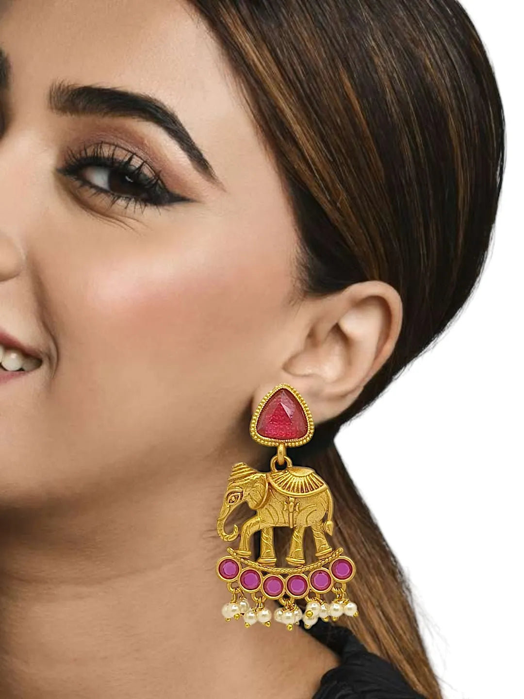 Gold Plated Elephant Shaped Contemporary Drop Earrings