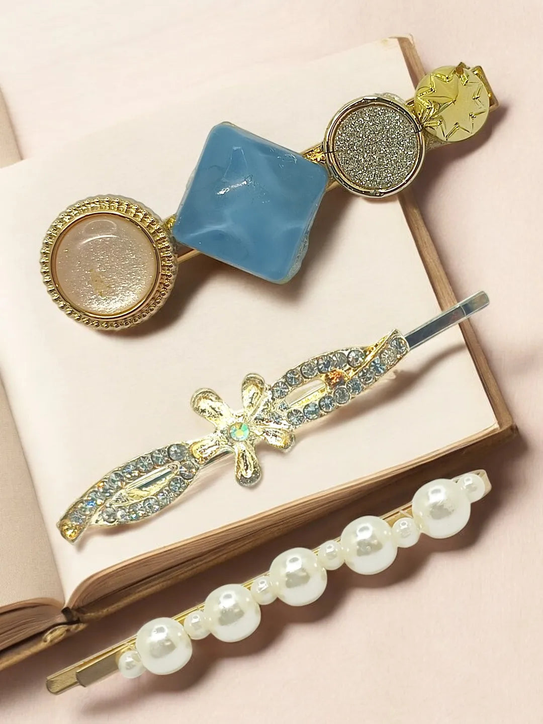 Set of 3 Embellished Stone Studded Hair Clip