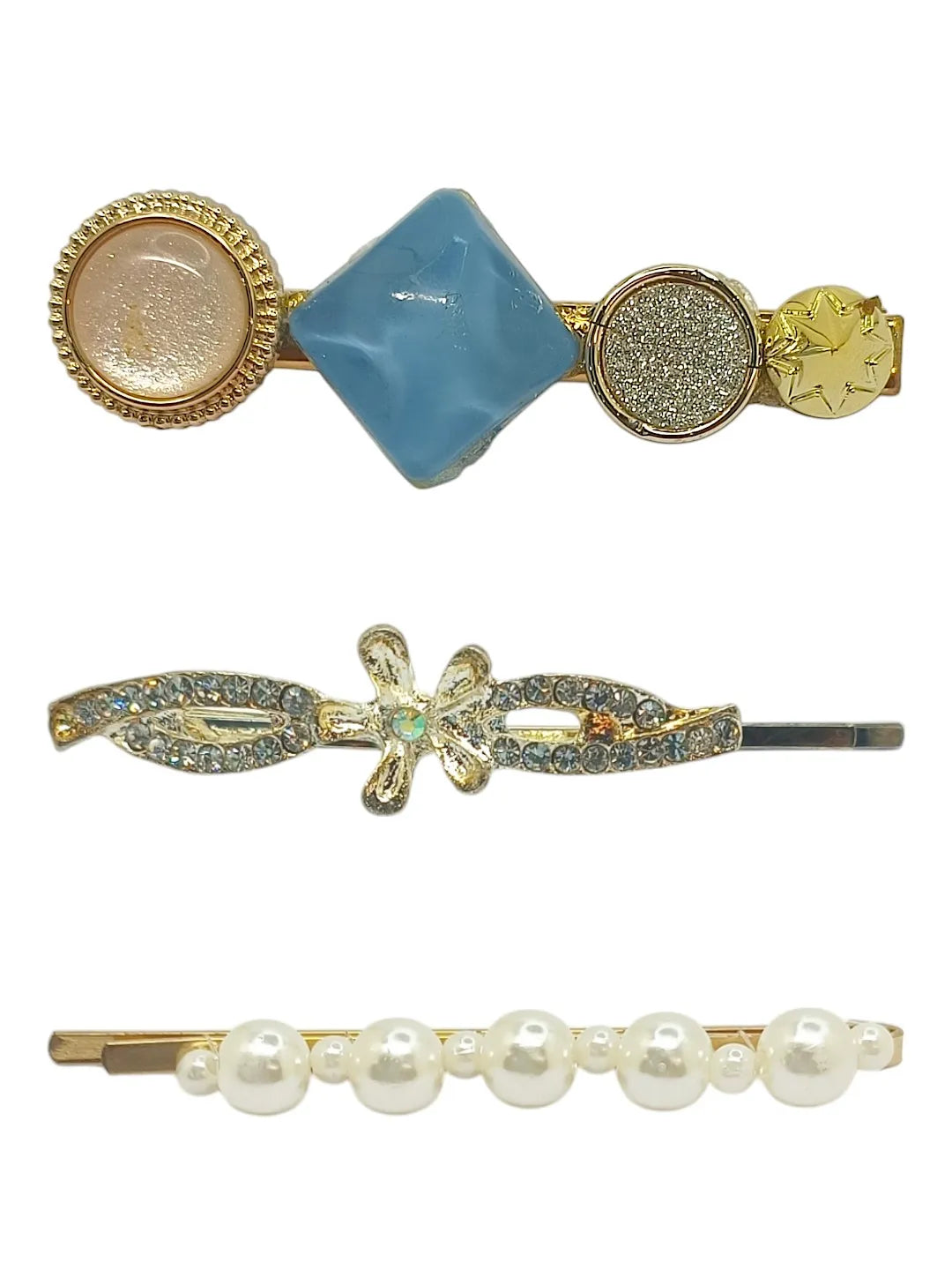 Set of 3 Embellished Stone Studded Hair Clip