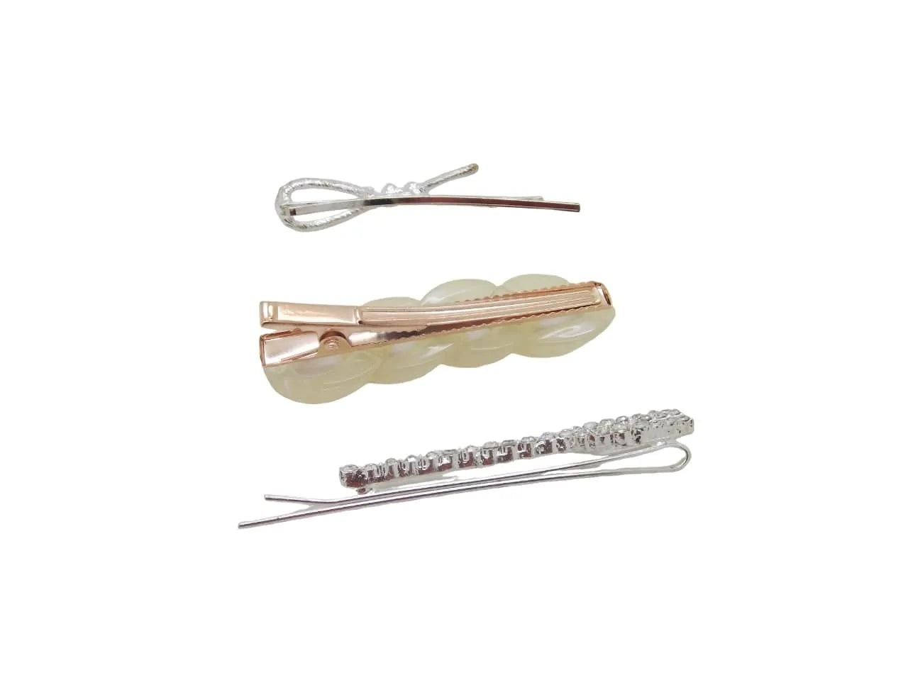 Set of 3 Beads & Stone Studded Hair Clip
