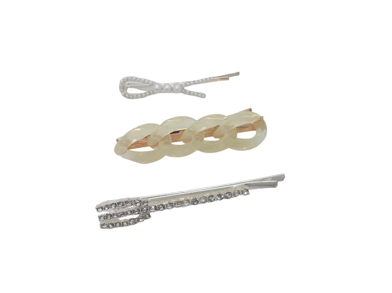 Set of 3 Beads & Stone Studded Hair Clip