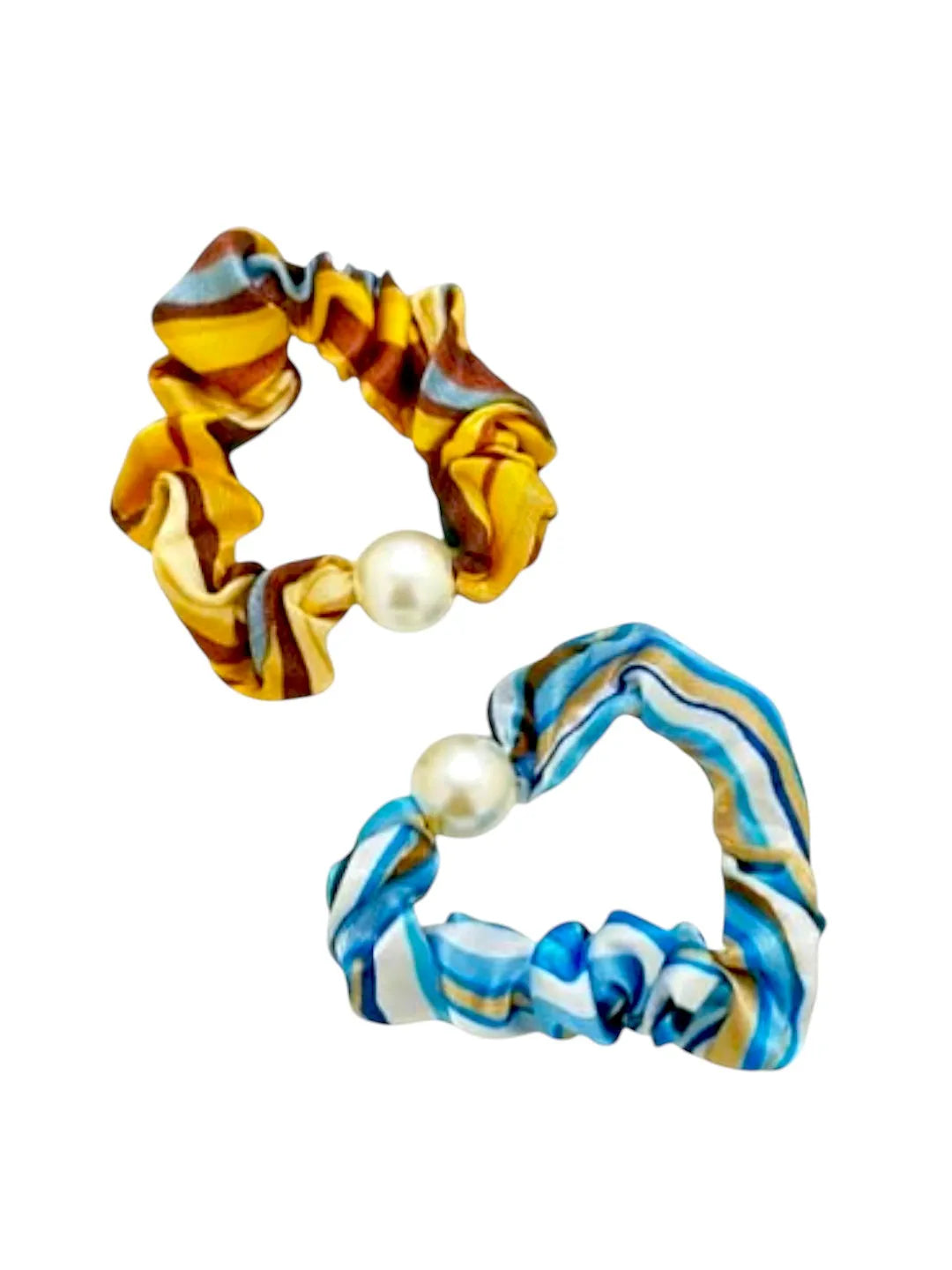 Set of 5 Printed Pearl Beaded Ponytail Holders
