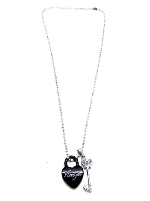 Black Heart Lock & Key Pendant Chain