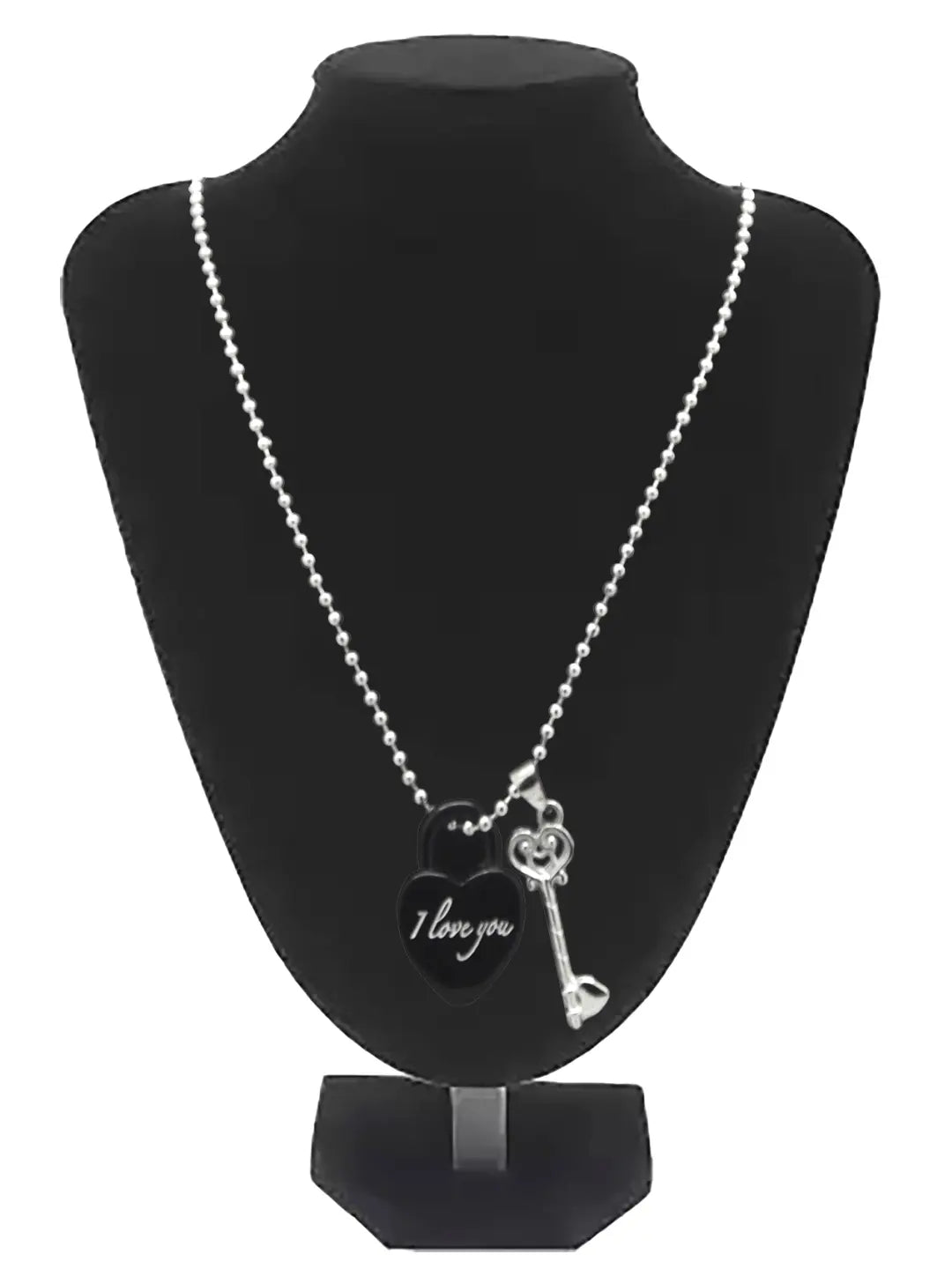 Black Heart Lock & Key Pendant Chain