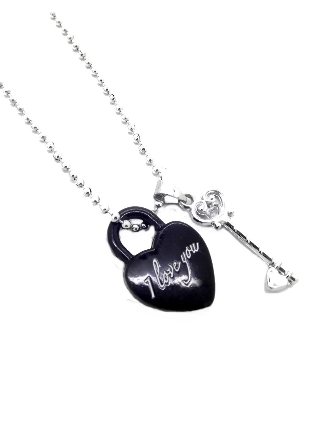 Black Heart Lock & Key Pendant Chain