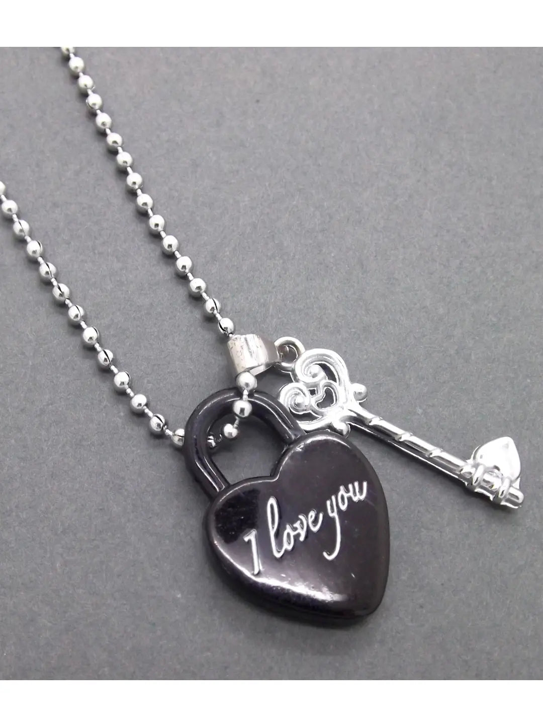 Black Heart Lock & Key Pendant Chain