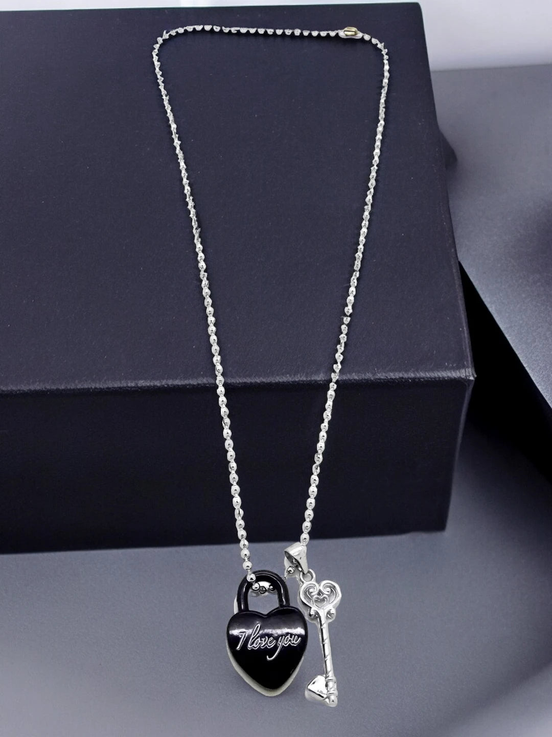 Black Heart Lock & Key Pendant Chain