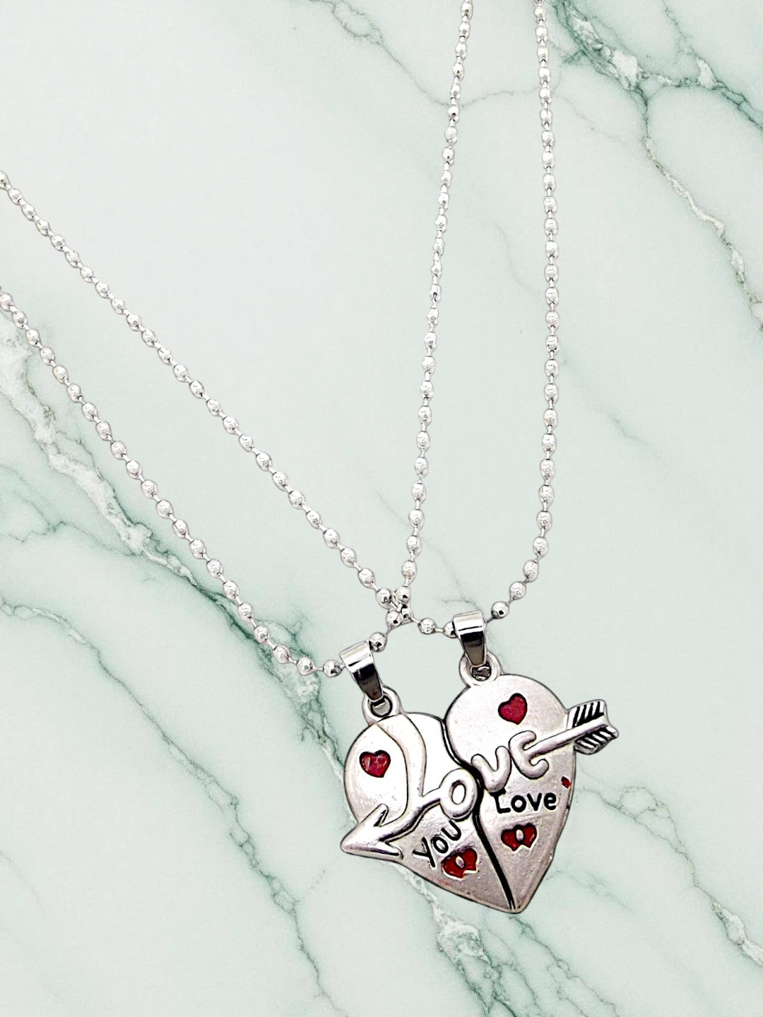 Couple Hearts Dual Silver Plated Men's Pendant Chain Free Size