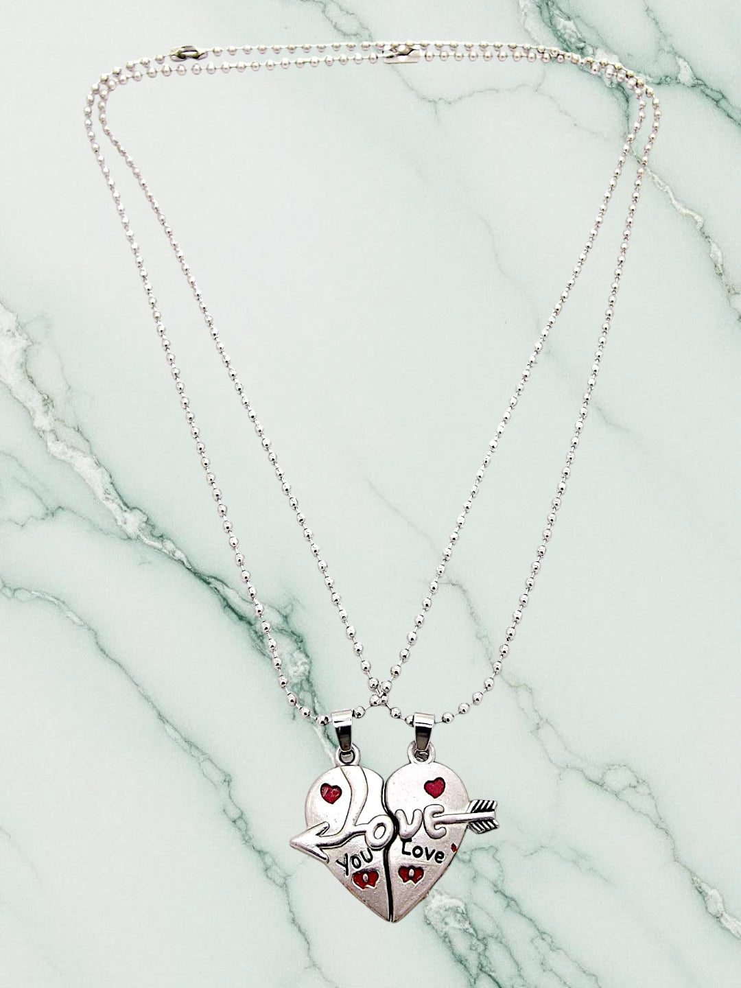 Couple Hearts Dual Silver Plated Men's Pendant Chain Free Size