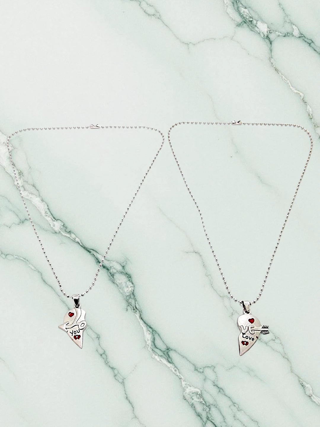 Couple Hearts Dual Silver Plated Men's Pendant Chain Free Size
