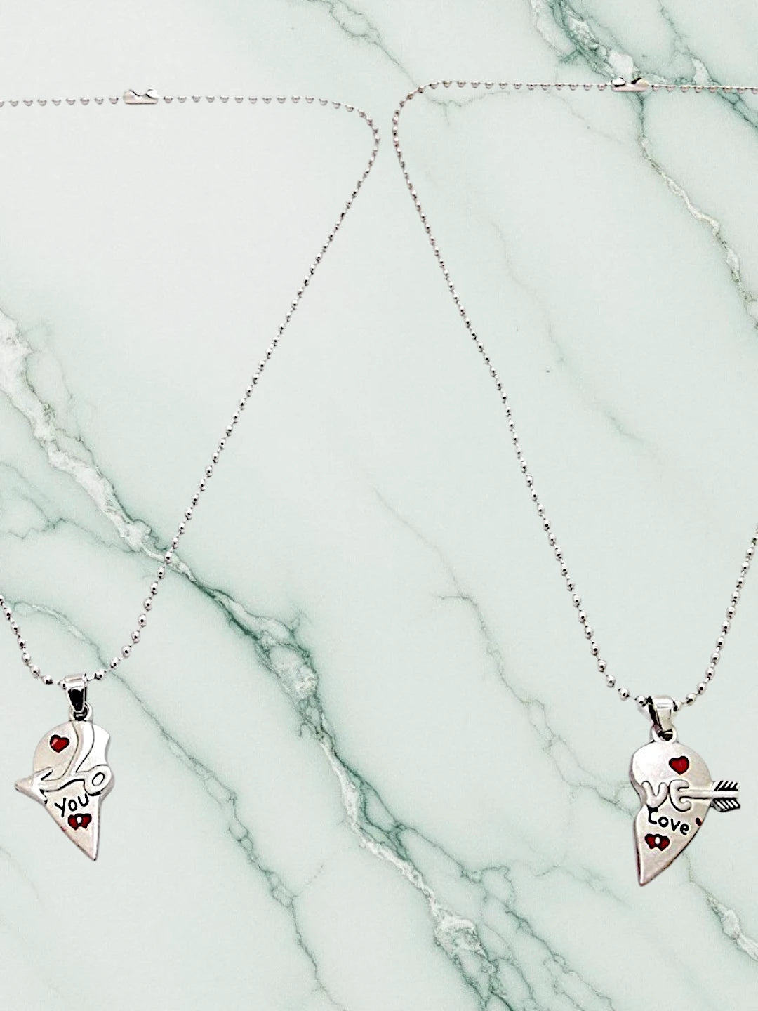 Couple Hearts Dual Silver Plated Men's Pendant Chain Free Size