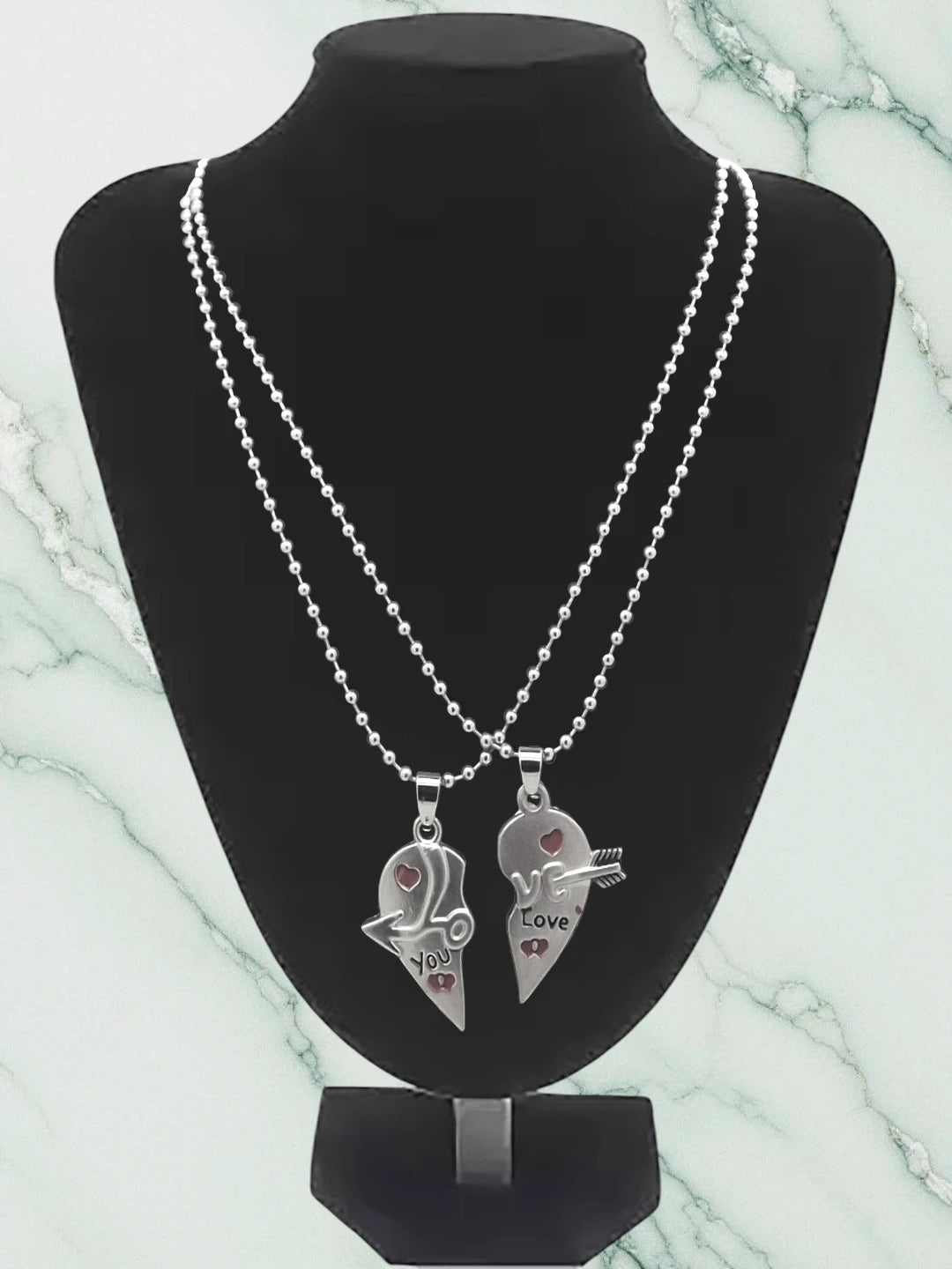 Couple Hearts Dual Silver Plated Men's Pendant Chain Free Size