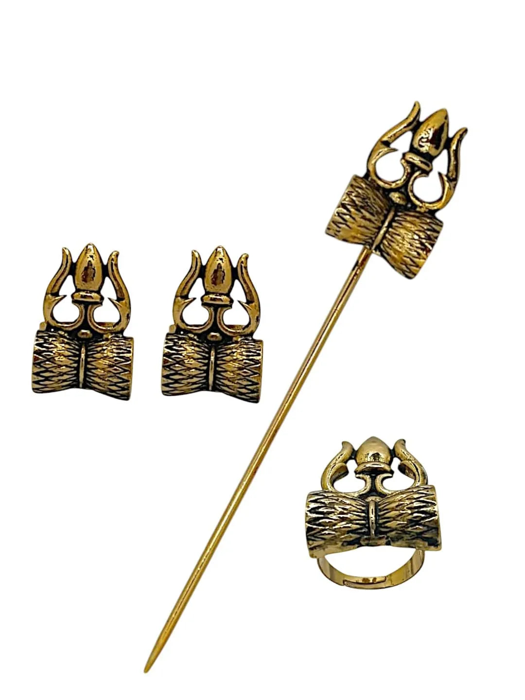 Gold Oxidised spiritual Juda Pin With Earrings and Rings For Women