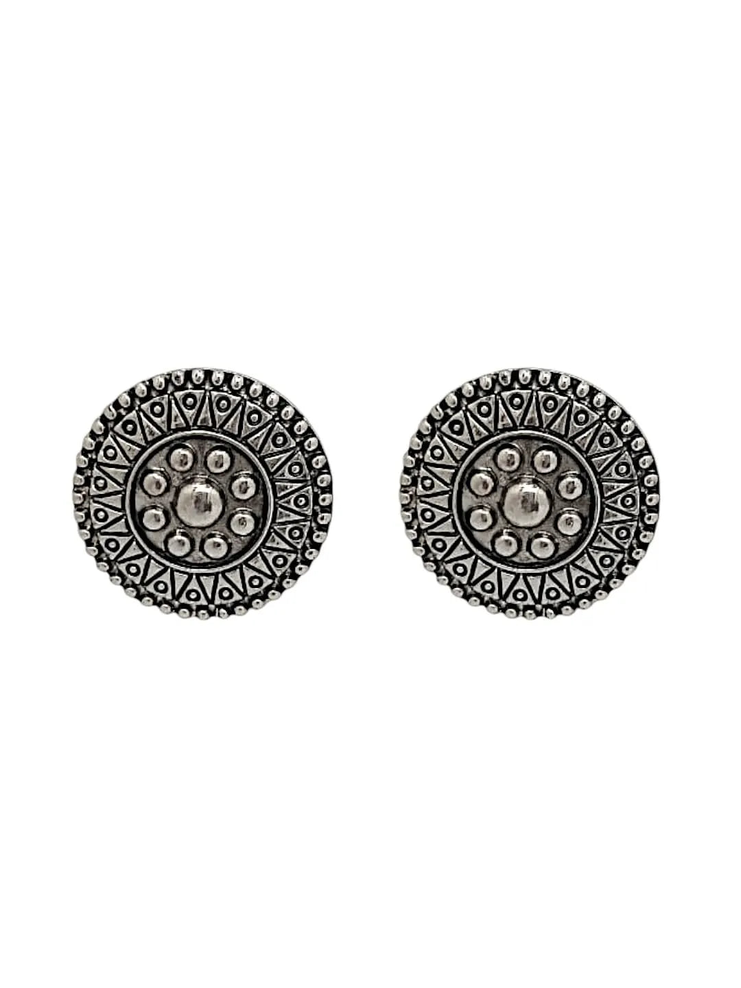 Silver Oxidised Round Design Juda Pin With Earrings and Rings For Women