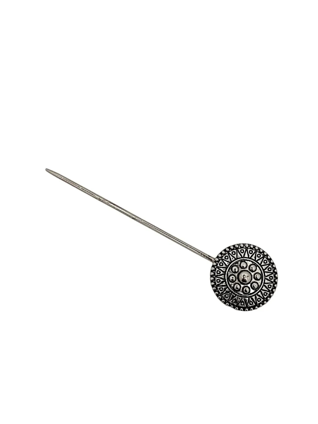 Silver Oxidised Round Design Juda Pin With Earrings and Rings For Women