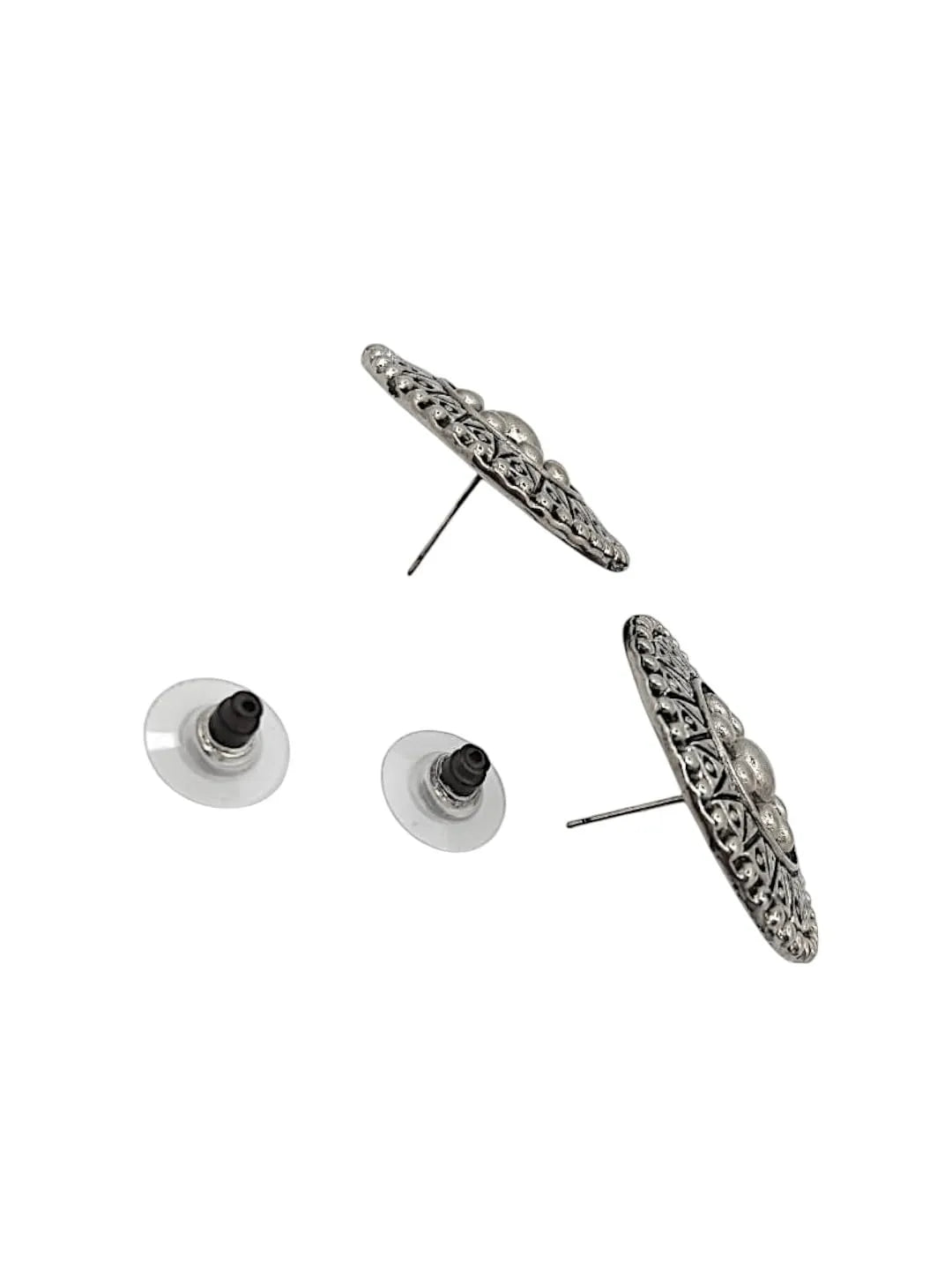 Silver Oxidised Round Design Juda Pin With Earrings and Rings For Women