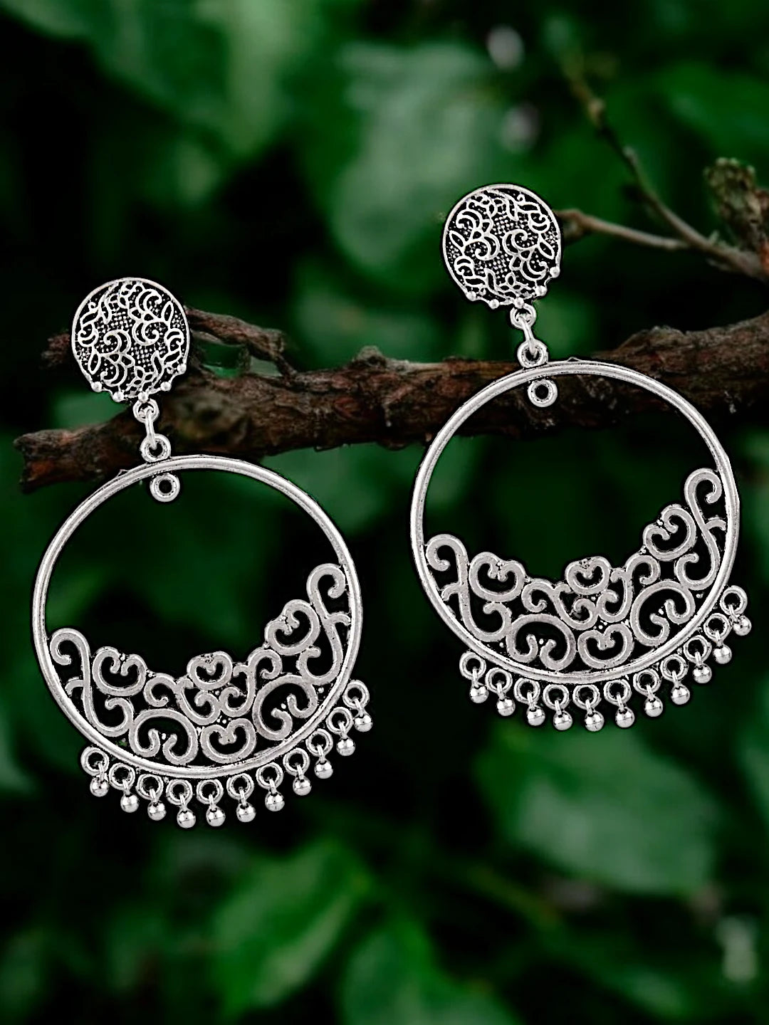 Silver Oxidised Chandbali Earrings
