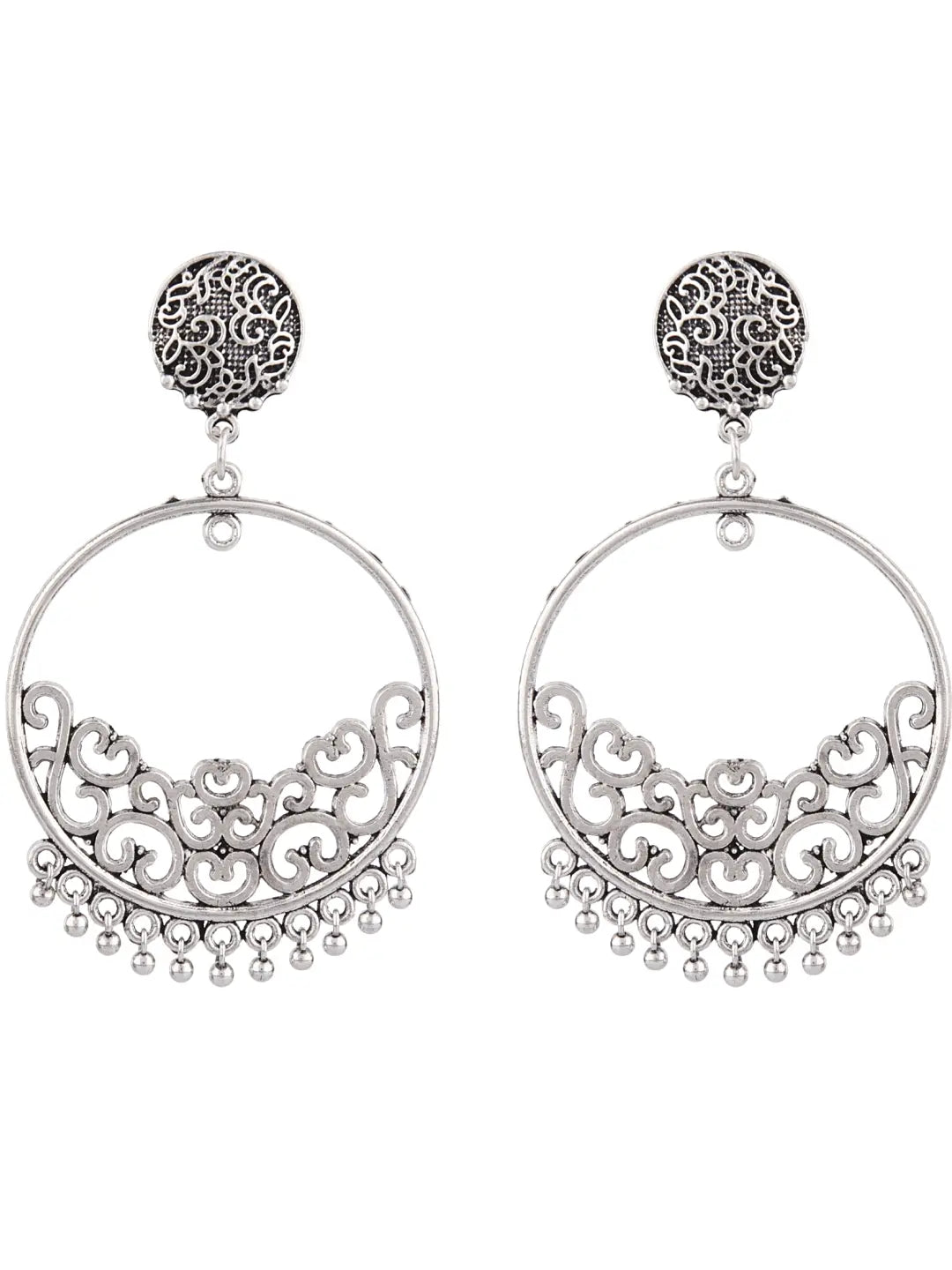 Silver Oxidised Chandbali Earrings