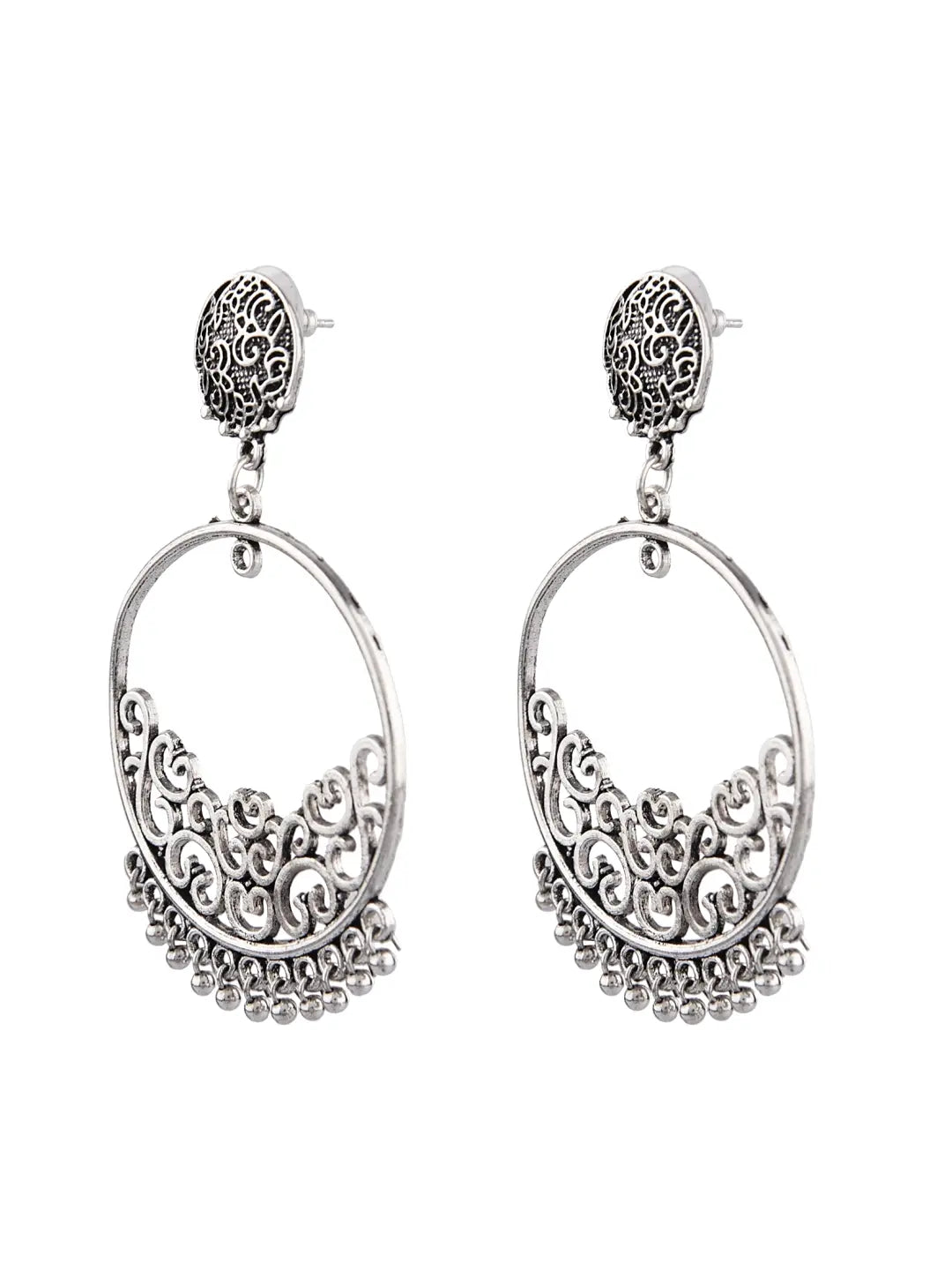 Silver Oxidised Chandbali Earrings