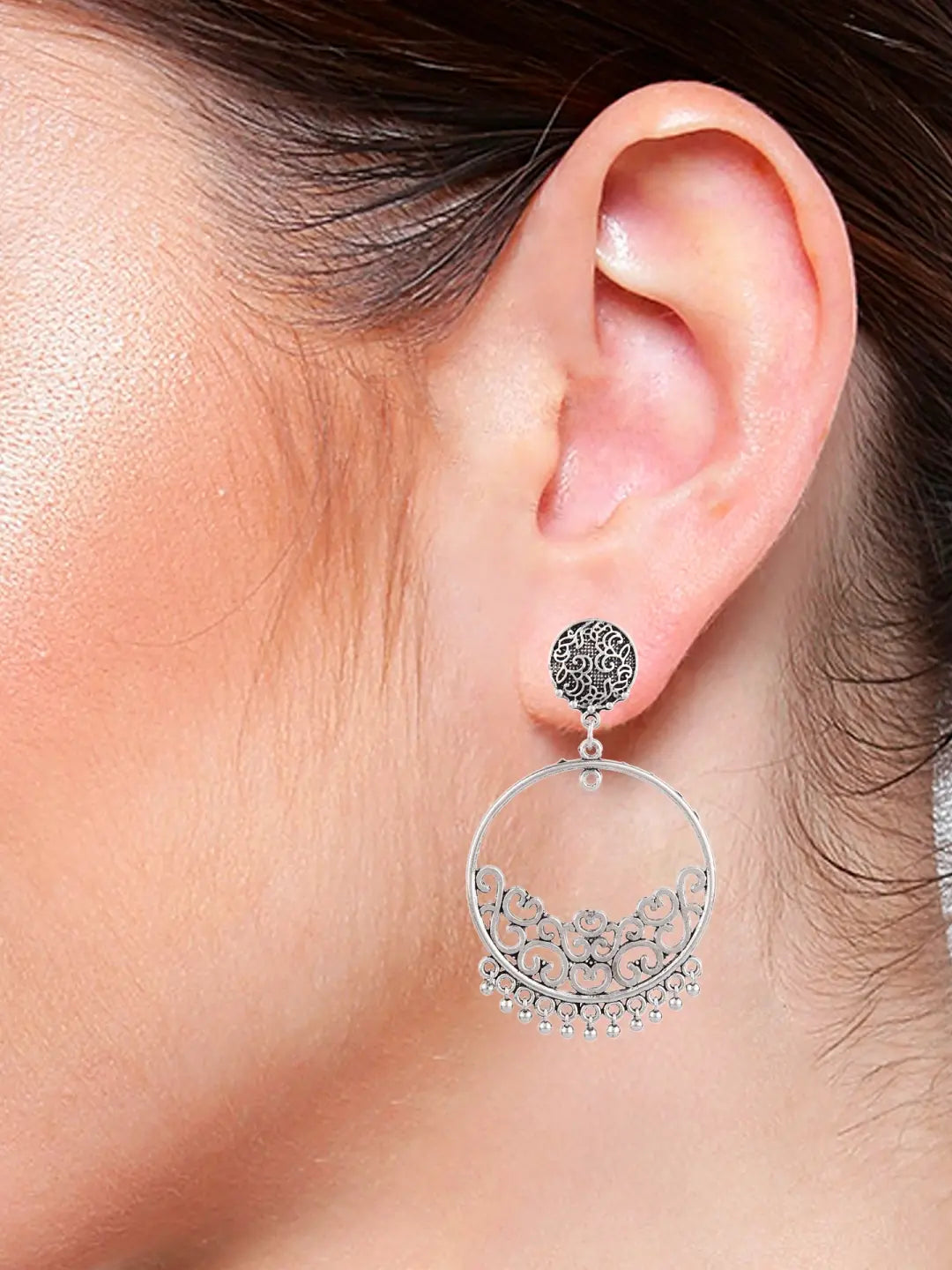 Silver Oxidised Chandbali Earrings